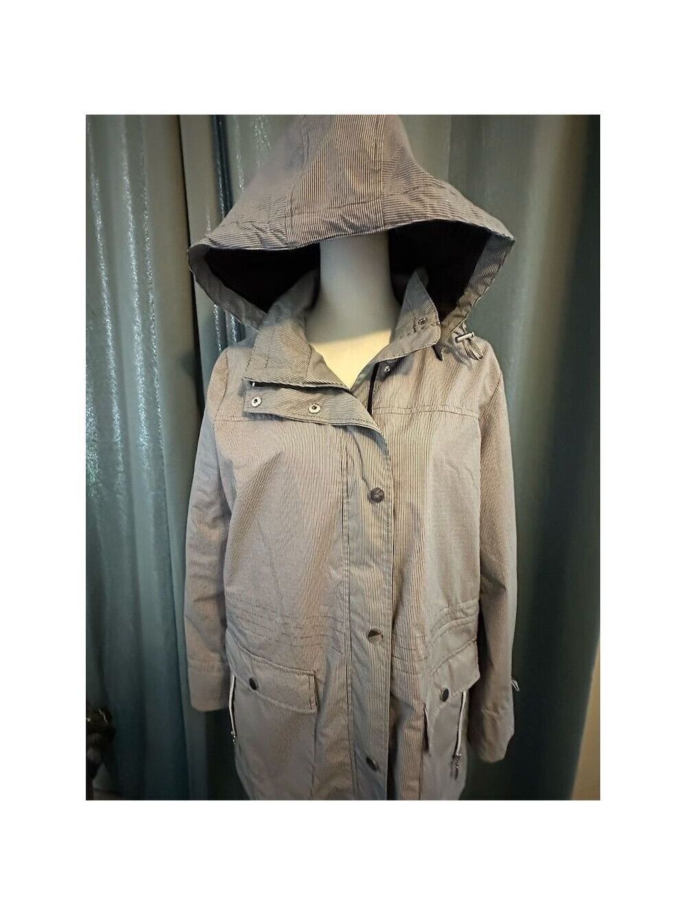 Weather Tamer Women's Blue Hooded Rain Coat Size L Casual Fall